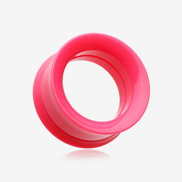 A Pair of Solid UV Smooth Flared Screw-Fit Ear Gauge Tunnel Plug-Pink